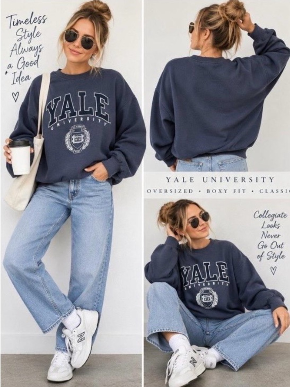 H&M x Yale University Navy Cropped Sweatshirt Size S Oversized Slouchy